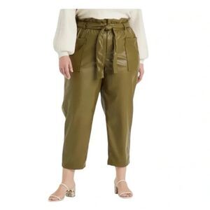 Who What Wear Olive Green Ankle Pants Belted Faux-Leather Paper Bag Trouser 16
